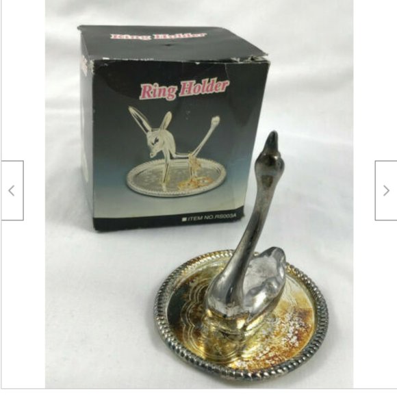 Vtg Silverplate Swan Ring Jewelry Holder with Box 3 1/2" Tall Encore Sales - Picture 8 of 9